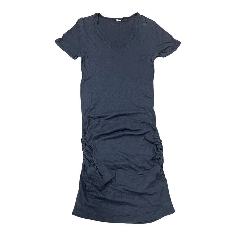 Monrow Dark Gray V-neck Shirred Midi T-shirt Dress L
